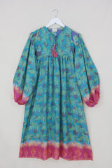 Daphne Dress - Sweetpea & Blue Floral - Vintage Sari - Size XL By All About Audrey