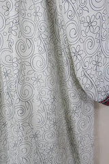 Daphne Dress - Salt White & Sable Vines - Vintage Sari - Size XL