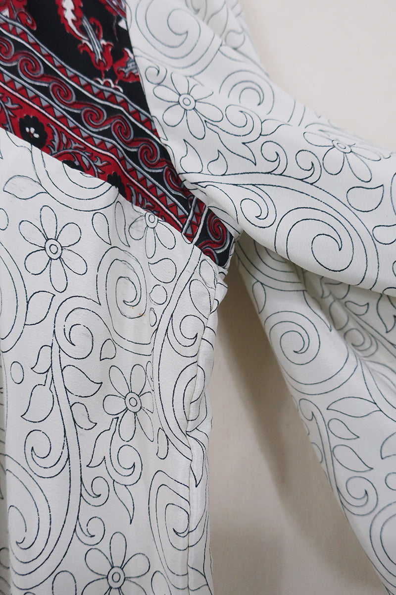 Daphne Dress - Salt White & Sable Vines - Vintage Sari - Size XL