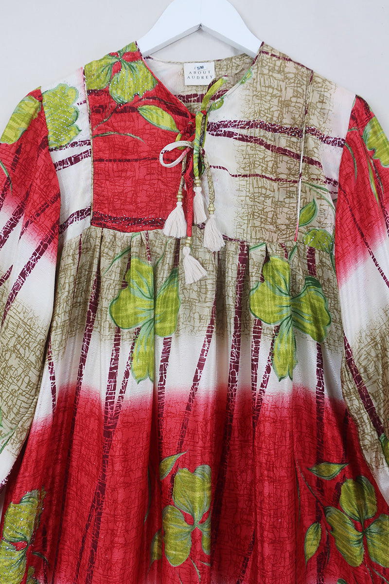 Daphne Dress - Crimson Clover Fade - Vintage Sari - Size S/M By All About Audrey