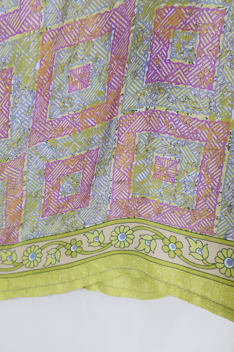 SALE | Daphne Dress - Berry Pink & Lime Tiles - Vintage Sari - Size S/M
