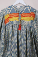 Daphne Dress - Pearl & Cool Blue Zig Zag - Vintage Sari - Size S/M by All About Audrey