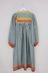 Daphne Dress - Pearl & Cool Blue Zig Zag - Vintage Sari - Size S/M by All About Audrey