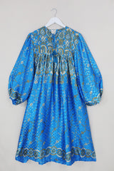 Daphne Dress - Santorini & Gilded Floral Waves - Vintage Sari - Size S/M by All About Audrey