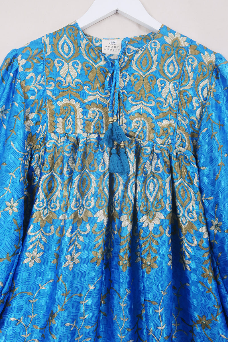 Daphne Dress - Santorini & Gilded Floral Waves - Vintage Sari - Size S/M by All About Audrey