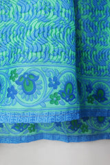 Daphne Dress - Peppermint & Cornflower Leaves - Vintage Sari - Size S/M