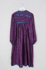 Daphne Dress - Amethyst Shimmering Ferns - Vintage Sari - Size S/M By All About Audrey