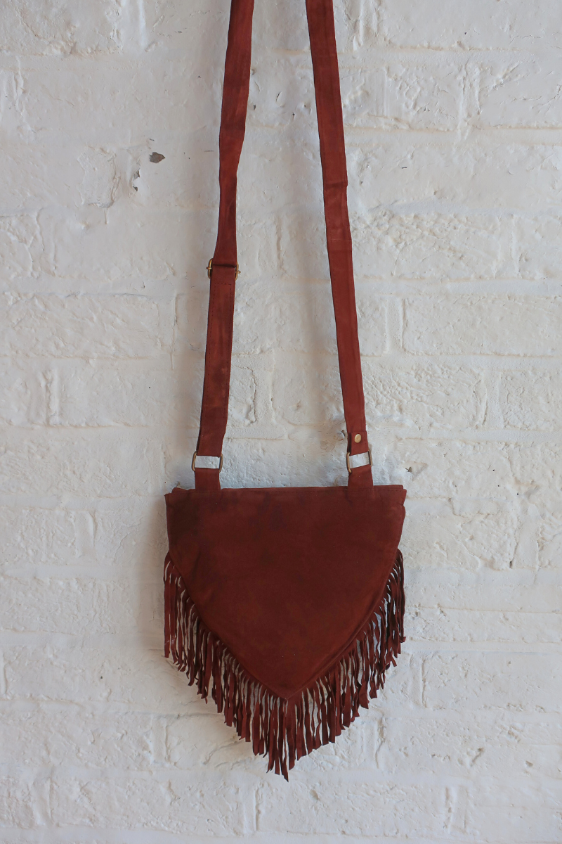 Zelda Embroidered Suede Saddle Bag in Cocoa Cerulean Cosmos