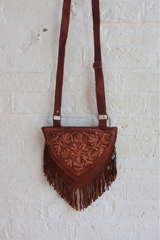 Zelda Embroidered Suede Saddle Bag in Cocoa & Hazelnut Ivy