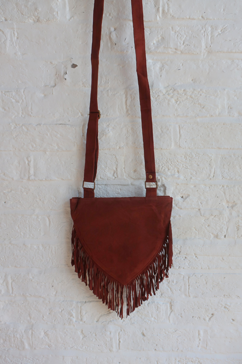 Zelda Embroidered Suede Saddle Bag in Cocoa & Hazelnut Ivy