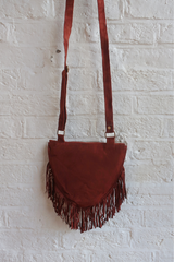 Zelda Embroidered Suede Saddle Bag in Cocoa & Jean Blue Florals