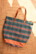 Vintage Kantha Large Shopper Bag in Dark Teal Brown Stripe by All About Audrey