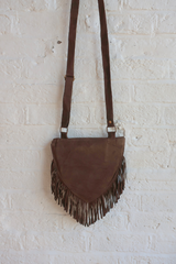 Zelda Embroidered Suede Saddle Bag in Khaki & Magenta Daisies