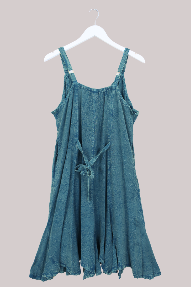 Indian Embroidered Mini Slip Dress in Calypso Blue by All About Audrey