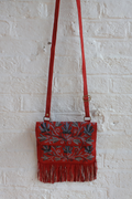 Zelda Embroidered Suede Saddle Bag in Garnet & Aegean Vines