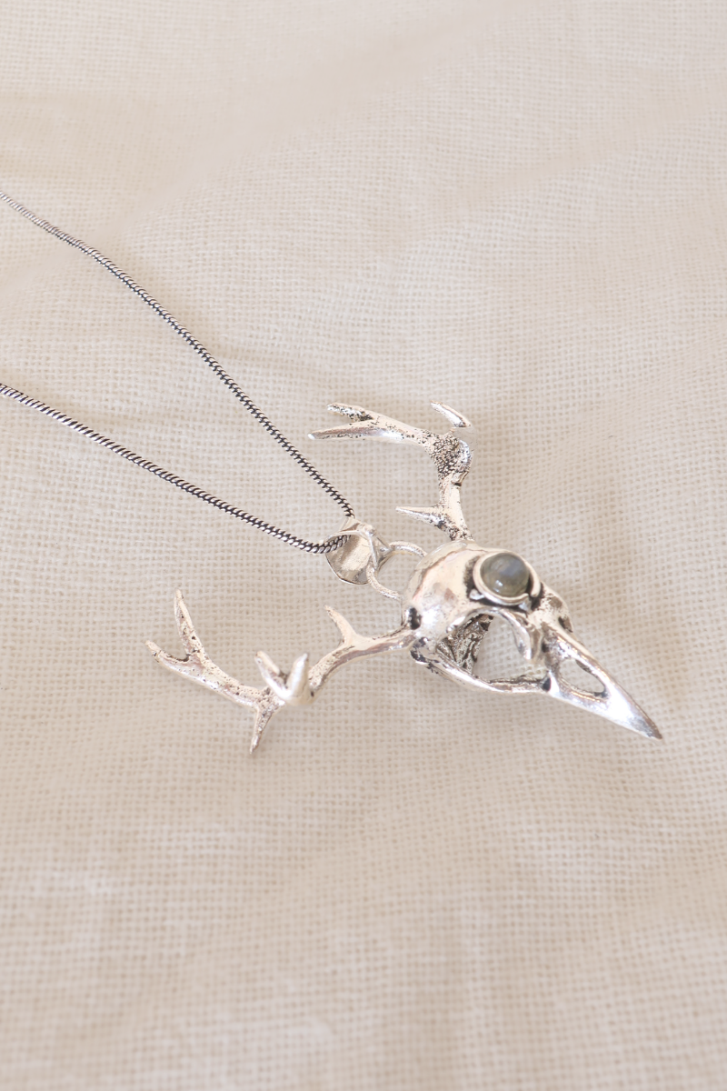Deer Skull Silver Plated Necklace