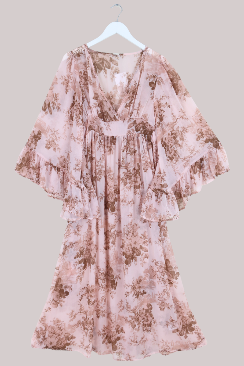 Venus Sheer Maxi Dress in Muse Pink Floral