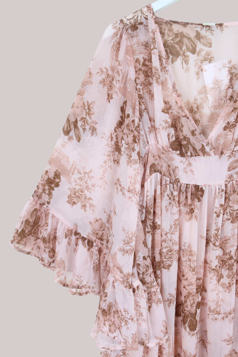 Venus Sheer Maxi Dress in Muse Pink Floral