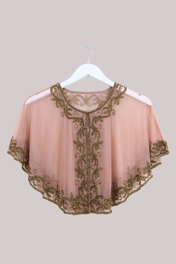 Beaded Fringe Cloak in Dusty Pink by All About Audrey