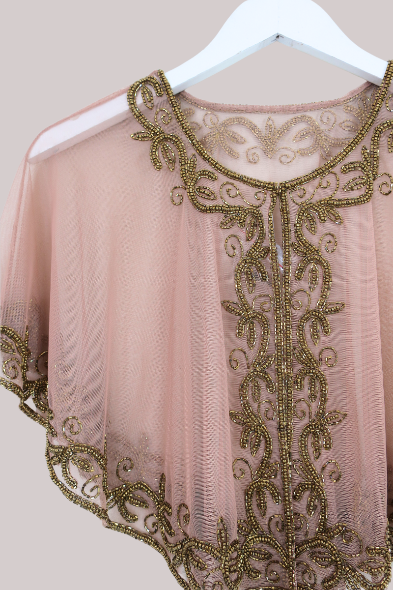 Beaded Fringe Cloak in Dusty Pink by All About Audrey