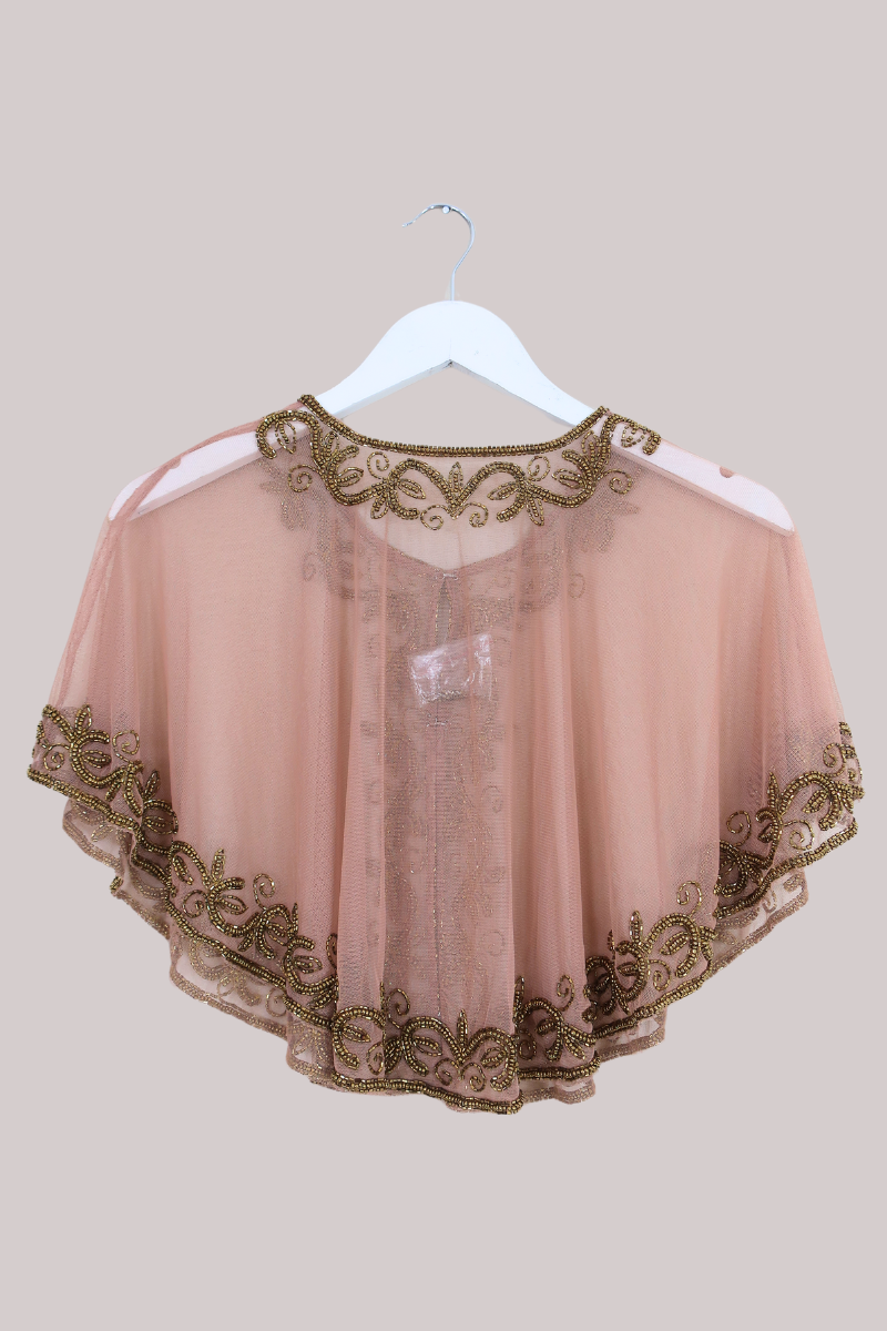 Beaded Fringe Cloak in Dusty Pink by All About Audrey