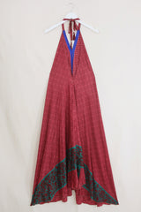 Athena Maxi Dress - Vintage Sari - Maroon Mosaic - Free Size M/L by All About Audrey