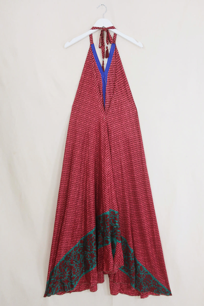Athena Maxi Dress - Vintage Sari - Maroon Mosaic - Free Size M/L by All About Audrey