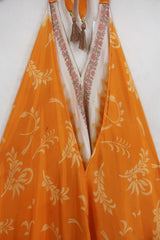 Athena Maxi Dress - Vintage Sari - Rising Sun Orange - Free Size L/XL
