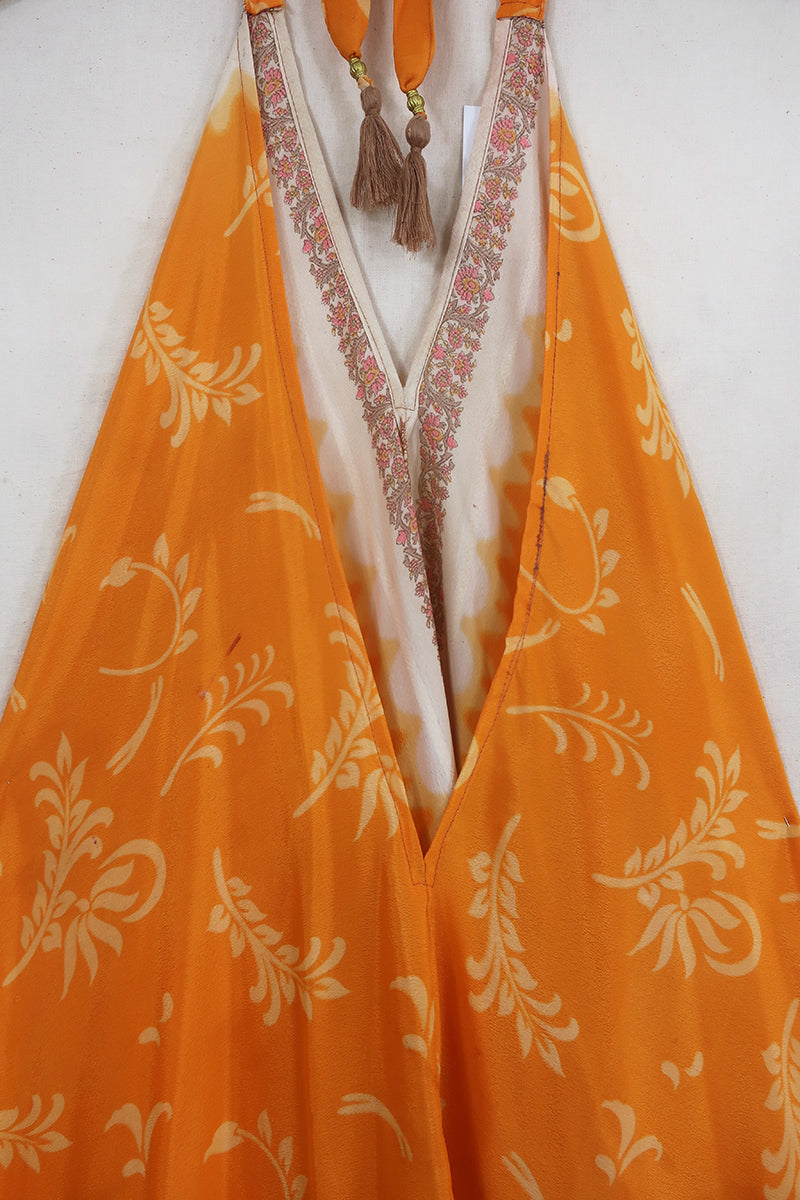 Athena Maxi Dress - Vintage Sari - Rising Sun Orange - Free Size L/XL