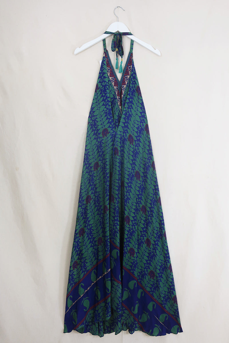 Athena Maxi Dress - Vintage Sari - Indigo Climbing Vines - Free Size M/L by All About Audrey