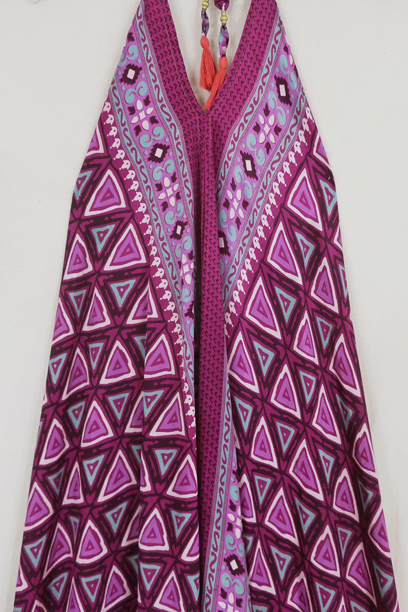 Athena Maxi Dress - Vintage Sari - Bright Berry Psychedelic - Free Size M/L by All About Audrey