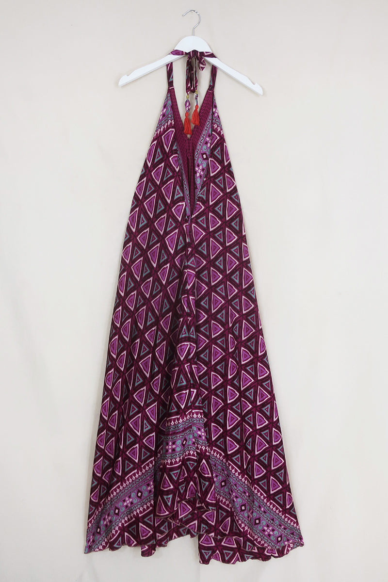 Athena Maxi Dress - Vintage Sari - Bright Berry Psychedelic - Free Size M/L by All About Audrey