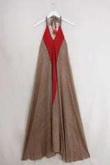 Athena Maxi Dress - Vintage Sari - Rosehip & Tan Chevron - Free Size S/M by All About Audrey