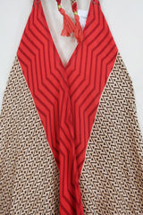 Athena Maxi Dress - Vintage Sari - Rosehip & Tan Chevron - Free Size S/M by All About Audrey