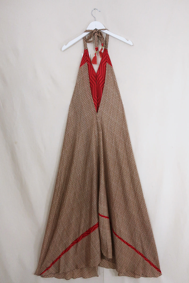 Athena Maxi Dress - Vintage Sari - Rosehip & Tan Chevron - Free Size S/M by All About Audrey