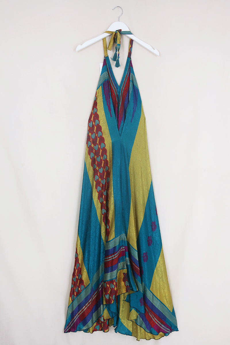 Athena Maxi Dress - Vintage Sari - Stained Glass Shimmer - Free Size M/L by All About Audrey