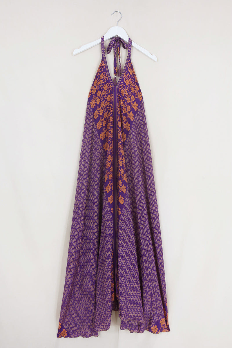 Athena Maxi Dress - Vintage Sari - Plum & Honey Floral - Free Size M/L by All About Audrey