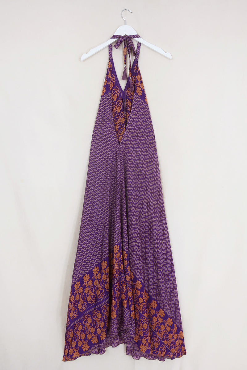 Athena Maxi Dress - Vintage Sari - Plum & Honey Floral - Free Size M/L by All About Audrey
