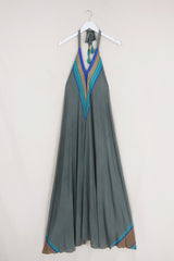 Athena Maxi Dress - Vintage Sari - Silver Stripe - Free Size S/M by All About Audrey