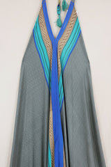 Athena Maxi Dress - Vintage Sari - Silver Stripe - Free Size S/M by All About Audrey
