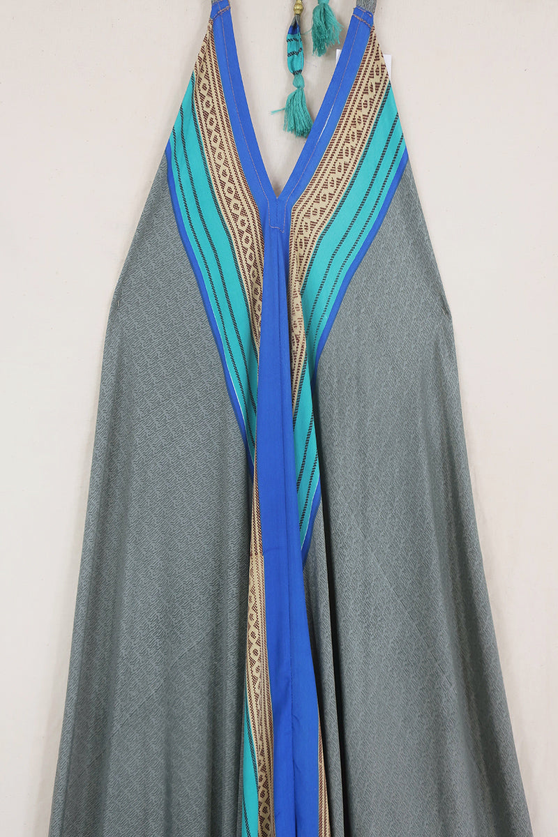 Athena Maxi Dress - Vintage Sari - Silver Stripe - Free Size S/M by All About Audrey