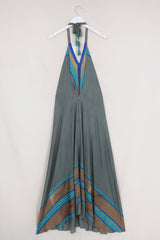 Athena Maxi Dress - Vintage Sari - Silver Stripe - Free Size S/M by All About Audrey