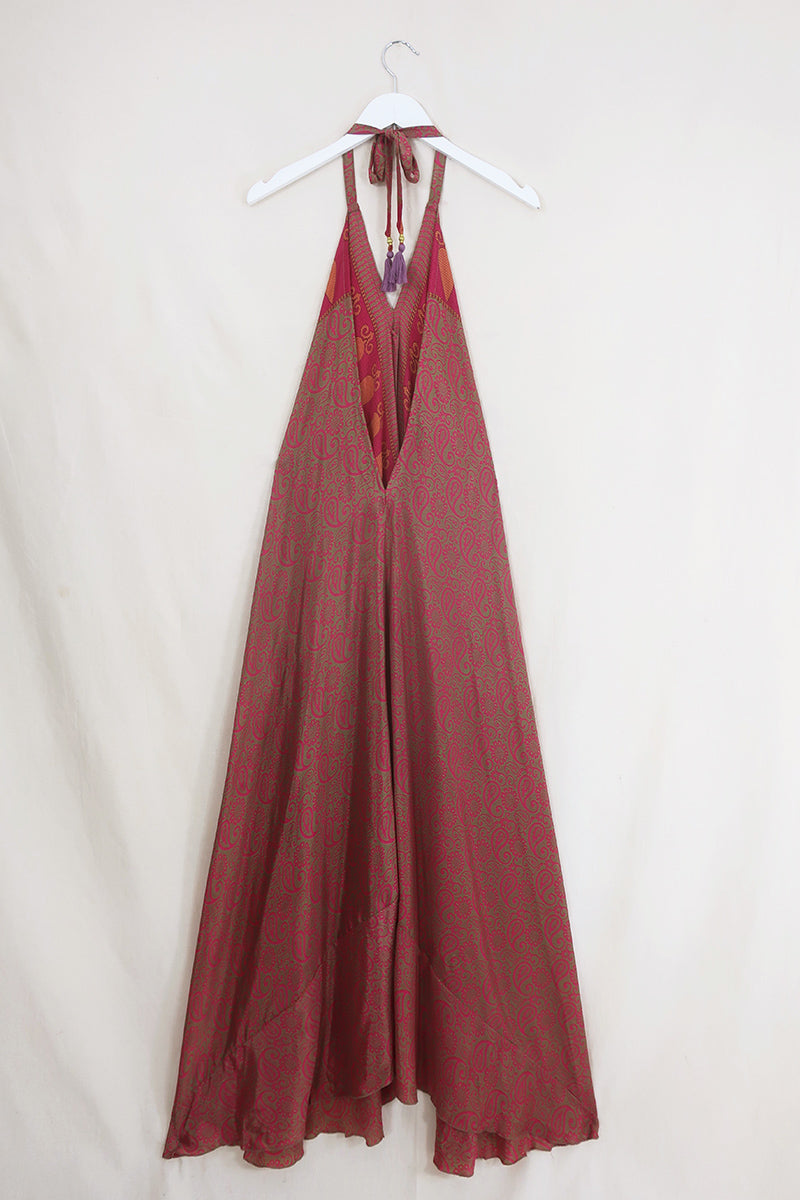 Athena Maxi Dress - Vintage Sari - Pink Rosewood Floral - Free Size M/L