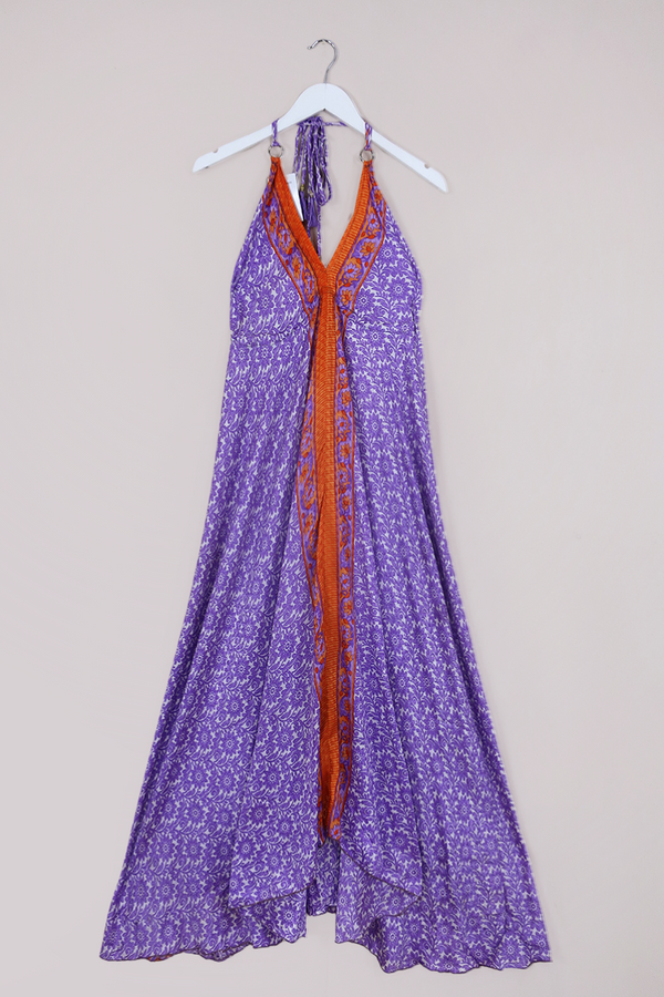 SALE | Eden Halter Maxi Dress - Vintage Sari - Orange & Orchid Blossom - Free Size S - L by All About Audrey