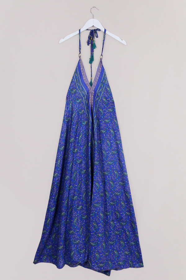 Eden Halter Maxi Dress - Vintage Sari - Embroidered Heather Paisley - Free Size S - M by All About Audrey