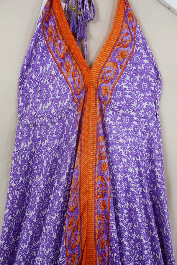 SALE | Eden Halter Maxi Dress - Vintage Sari - Orange & Orchid Blossom - Free Size S - L by All About Audrey