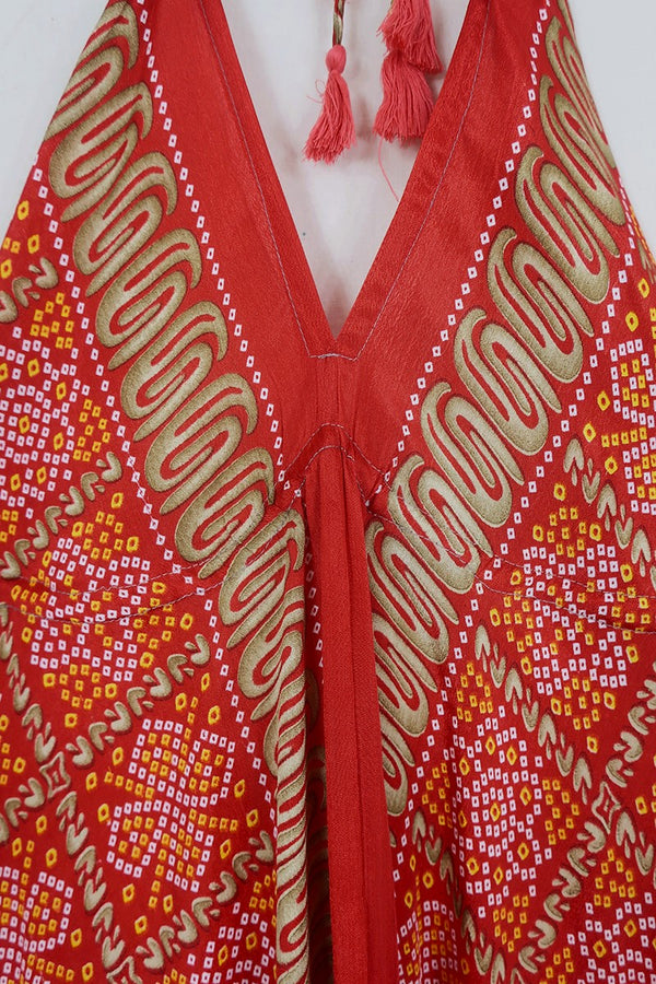 Eden Halter Maxi Dress - Vintage Sari - Grenadine & Gold Speckles - Free Size S - M/L by All About Audrey