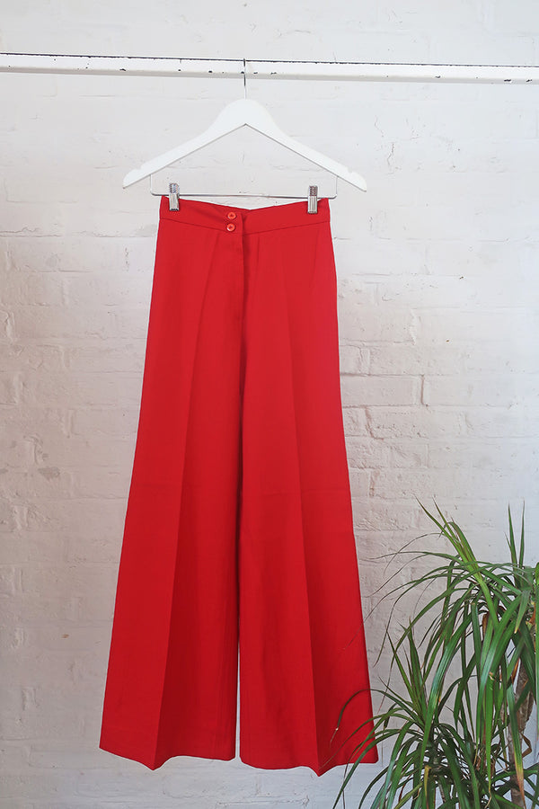 Vintage Trousers - Rockstar Red Wide Leg Flares - W24 L31 By All About Audrey
