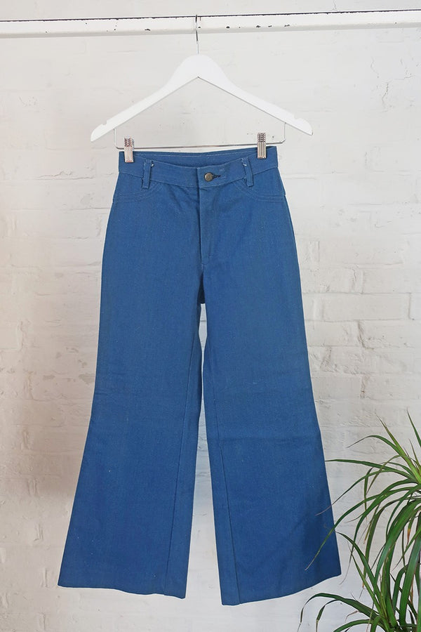Vintage Trousers - Bonny Blue Wide Leg Flares - W26 L29 By All About Audrey
