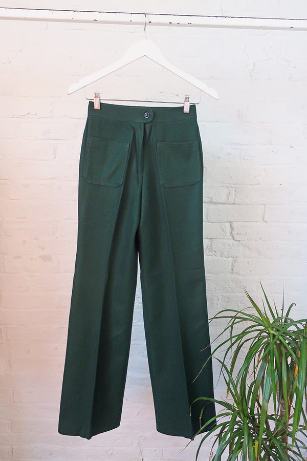 Vintage Trousers - Bottle Green Straight Leg - W25 L33 By All About Audrey